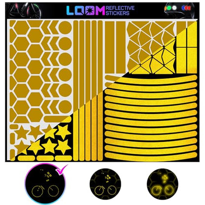 LOOM Reflective Stickers Mega Kit (101pcs Yellow)• Nighttime Safety Waterproof Self-Adhesive Decals for Helmets, Skateboard, Bike, Scooter, E-Bike, Motorcycle & Strollers • Bright Colors - color: Yellow