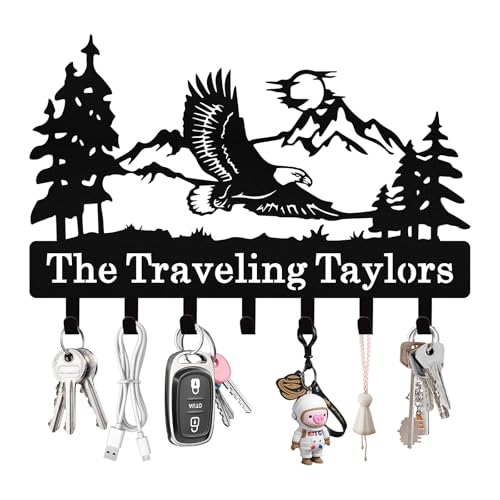 Personalized Key Holder Wall Mount, Custom Name Metal Key Rack Organizer, Eagle Keys Hanger, Animal Theme Wall Keys Holder with Hooks for Home, Entryway, Front Door, Kitchen, Office, Hallway, Doorway - color: 06 Eagle
