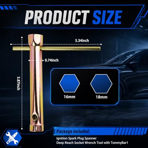 5/8" Spark Plug Socket Wrench Set,16mm 18mm Double Ended Spark Plug Tool with T-Bar,Universal Sparks Plugs & Ignition Tool for Automotive & Motorcycle Maintenance