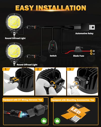Auxbeam 4In 90W Round Led Offroad Lights, 2PCS 9000LM Led Light Pod Super Bright Round Driving Light with Wiring Harness Kit Spot White Beam for Truck Pickup SUV ATV UTV 4x4 Jeep Wrangler Motorcycle - color: White Spot Driving Lights