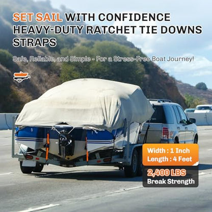 WELLUCK Boat Trailer Transom Tie Down Straps 2400 LBS, 1 Inch x 4 FT Heavy Duty Retractable Ratchet Straps Tie Downs to Trailer Marine Jet Ski Pontoon, with Quick Release Buckle & Anti-Scratch Hooks