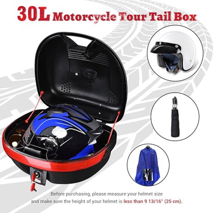 Yescom AHR 30L Motorcycle Top Case Trunk Black Tail Box Scooter Tour Motorcycle Storage Box Carrier with Lock for Helmet Luggage - size: 30L
