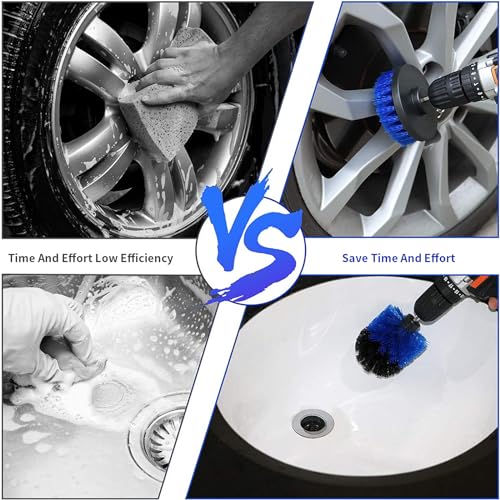 8 Pcs Drill Brush Attachment Set, Power Cleaning Scrub Brush Kit with Extend Long Attachment, All Purpose Drill Scrub Brushes for Car, Grout, Floor, Tub, Bathroom and Kitchen (Blue) - color: Blue