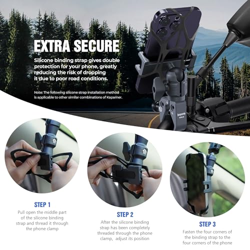 Motorcycle Phone Mount, Handlebar Clamp Base Fits 0.5"-2" Diameter Bars, 25mm Ball Head & Aluminum Socket Arm, 360° Rotatable, Universal for iPhone/Android Phones Width 2.56"-3.74"(KPS-07) - color: KPS-07