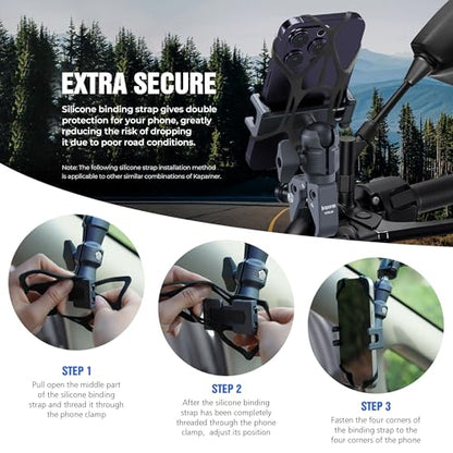 Motorcycle Phone Mount, Handlebar Clamp Base Fits 0.5"-2" Diameter Bars, 25mm Ball Head & Aluminum Socket Arm, 360° Rotatable, Universal for iPhone/Android Phones Width 2.56"-3.74"(KPS-07) - color: KPS-07
