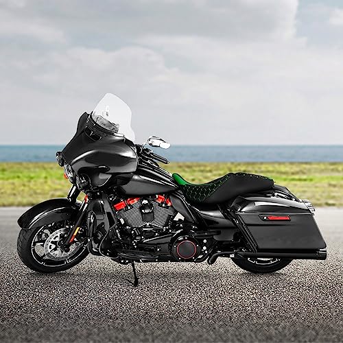 C.C. RIDER Octogon Highway 2-up Motorcycle Seat Driver Passenger Touring Seat for Harley Davison Electra Glide Classic Street Glide Road Glide 2009-2023 - color: Seat-Green Stitching