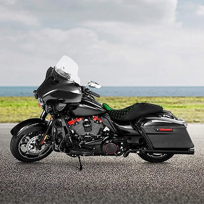 C.C. RIDER Octogon Highway 2-up Motorcycle Seat Driver Passenger Touring Seat for Harley Davison Electra Glide Classic Street Glide Road Glide 2009-2023 - color: Seat-Green Stitching