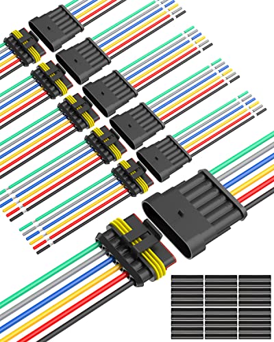 NAOEVO 6 Pin Connector Waterproof, 16 AWG 6 Wire Connectors, Automotive Electrical Male and Female Plug with Heat Shrink Tubing for Car Truck Boat Wire Connection, 6 Kits - size: 6 Pin