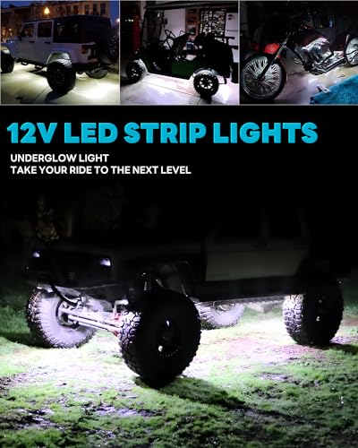 12V Led Light Strip 12.7" Waterproof White Led Light Strips for Car Golf Cart Motorcycles Truck Boat Strip Lights,Pack of 4 - color: White Led Light Strip