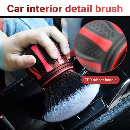 Car Detailing Brush, Automotive Ball-shaped Detail Brush, Ultra Soft Cleaning Brushes with Storage Rack, Universal Auto Interior Cleaning Tool, for Most Cars (Red) - color: Red