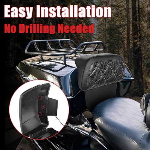 Goldfire Rear Trunk Backrest Pad Razor Chopped Backrest Pad Tour Pack Backrest Pad Fit for Harley Touring Models 2014-2025 Road King Street Glide Electra Glide, Black Diamond - color: Black 2