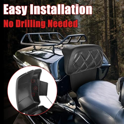 Goldfire Rear Trunk Backrest Pad Razor Chopped Backrest Pad Tour Pack Backrest Pad Fit for Harley Touring Models 2014-2025 Road King Street Glide Electra Glide, Black Diamond - color: Black 2