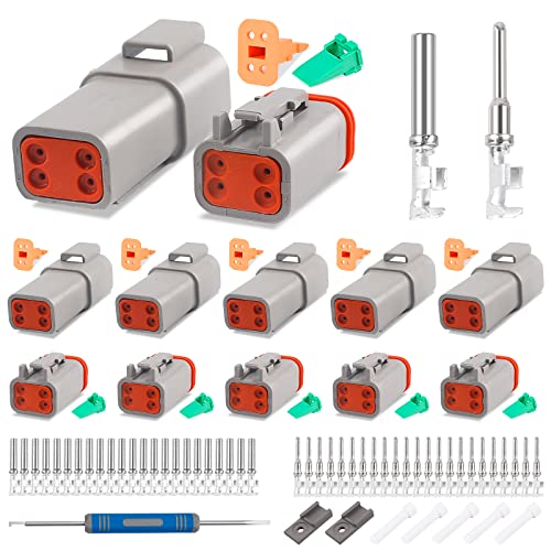 JRready ST6327-4 Deutsch 4 Pin DT Connector Kit, Gray Waterproof Connector (5 Pairs), Size 16 Stamped Contacts 14-18 AWG, for Truck, Motorcycle, Off-Road Vehicles, Marine, Extreme Sports - size: 4-Pin (5 Pairs)