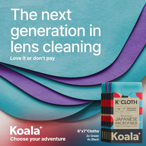 Koala Lens Cleaning Cloth | Japanese Microfiber | Glasses Cleaning Cloths | Eyeglass Lens Cleaner | Eyeglasses, Camera Lens, VR/AR Headset, and Screen Cleaning | Blue & Purple (Pack of 6) - color: Purple / Blue, size: 6 Pack