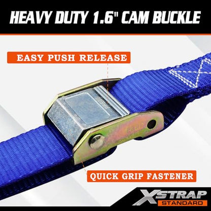 XSTRAP STANDARD Motorcycle Tie Down Straps- (2 Pack) 3,000lb Break Strength, 1.5 IN X 8FT Heavy-Duty Cambuckle Tie Down Set with S Hook and Soft Loops, Handlebar Strap for Dirt Bike, Kayak, Boat, Blue - color: Blue