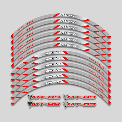 For Yamaha MT09 MT-09 Motorcycles Accessories Thick Edge Outer Front and Rear Rim Wheel Reflective Decal Sticker Magnet Strip Tape (B Red,12) - color: B Red