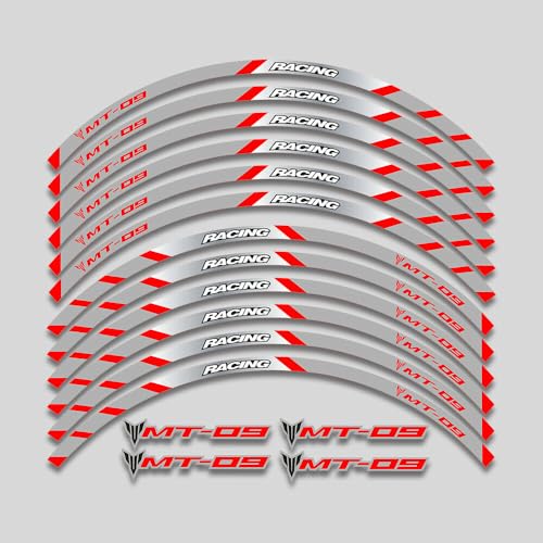 For Yamaha MT09 MT-09 Motorcycles Accessories Thick Edge Outer Front and Rear Rim Wheel Reflective Decal Sticker Magnet Strip Tape (B Red,12) - color: B Red
