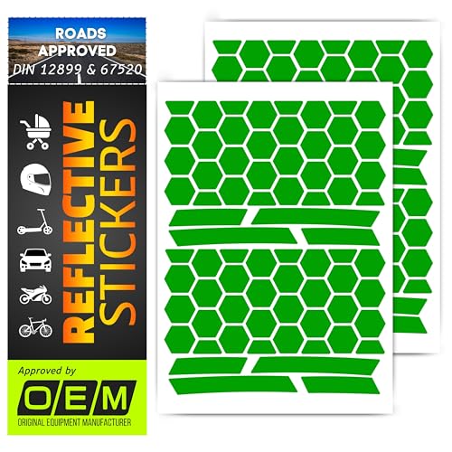 DIN67520 ECE104 Made with Ora FOL 5600 reflectors, Reflective Tape Sticker, Waterproof Trailer, Children's car, Motorcycle, Helmet, Rims, Bicycle, Cat's Eye Reflection, 144 Pieces (Green) - color: Green