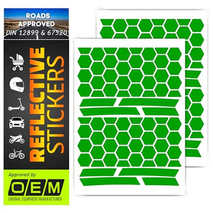 DIN67520 ECE104 Made with Ora FOL 5600 reflectors, Reflective Tape Sticker, Waterproof Trailer, Children's car, Motorcycle, Helmet, Rims, Bicycle, Cat's Eye Reflection, 144 Pieces (Green) - color: Green