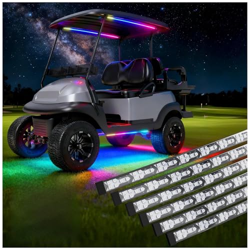 10L0L 6PCS Golf Cart Underbody Light Kit, Underglow LED Strip for EZGO Club Car Yamaha, 24 Modes Multicolor RGB Music Sync Waterproof, Canopy Lights Optional (6 Pack(4 Underbody and 2 Roof-Fishbone)) - style: 6 Pack(4 Underbody and 2 Roof-Fishbone)