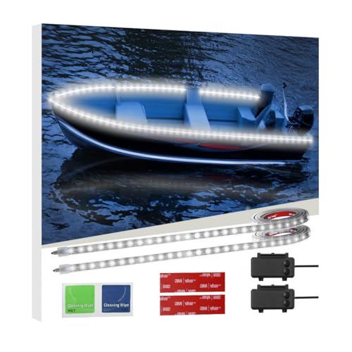 Battery Operated Marine Submersible Boat Lights Strip, 2 Pcs 4FT 9V IP68 Waterproof White Kayak Paddle Board Lights, Boat Interior Deck Courtesy Gunnel Cabin Light for Fishing Pontoon Canoe Golf Cart - color: White, size: 4FT