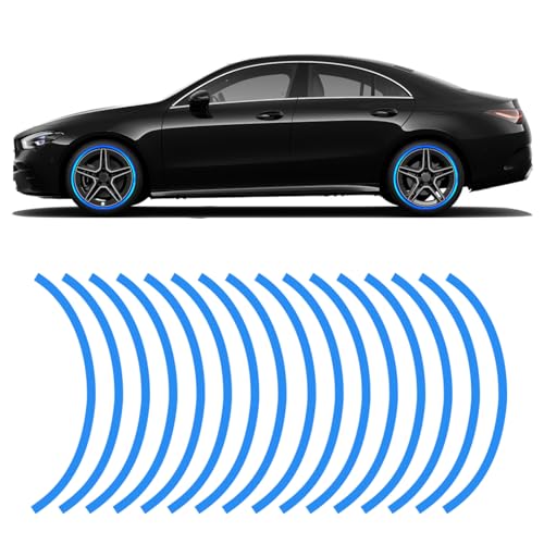 16PCS Reflective Car Wheel Decorative Stripe Stickers, Anti Scratch Vehicle Night Safety Warning Tape Decal, Universal Automotive Exterior Tire Rims Sticker Accessories for Most Vehicles (Blue) - color: Blue