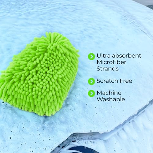 Premium Chenille Car Wash Mitt - Ultra-Soft, Scratch-Free, and Lint-Free Microfiber Mitt for Superior Car Wash Kit, Car Detailing, and Car Cleaning Supplies (2)