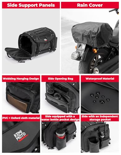 KEMIMOTO Motorcycle Travel Luggage Bags, Expandable Large Capacity Motorcycle Tail Bag, Waterproof Rear Rack Trunk, Motor Pannier Bag with Rain Cover and Straps 24L-32L - size: 24L-32L