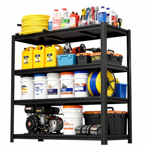Metal Garage Shelving 4 Tier, Adjustable Heavy Duty Garage Storage Shelves, Steel Metal Shelving Unit for Garage Basement Pantry Warehouse, Black, 35" W x 14" D x 63" H - size: 4TIER-35"W X 14"D X 63"H