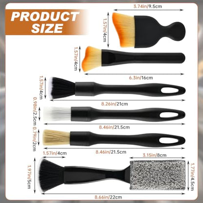 6PCS Car Interior Detailing Brush Set, Ultra Soft Boars Bristle Detailing Brushes for Cleaning Interior or Exterior, Emblem, Wheels, Air Vent, Leather Seats, Car Accessories for Truck, SUV