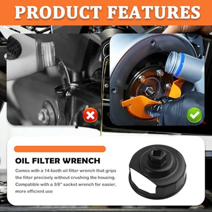 Compatible with Harley Oil Change Kit,Multi-Function Motorcycle Oil Funnel Kit Includes Oils Change Funnel/Oils Filter Wrench/Rubber O-Ring Seals,Motorcycle Tool Kits