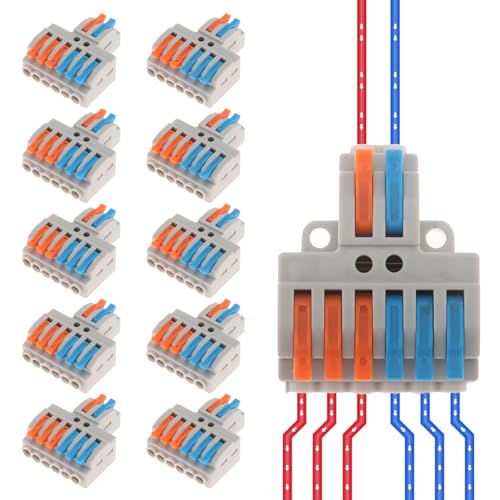 DIANN 10pcs Lever Wire Connectors 2 in 6 Out Circuit Inline Splices Electrical Wire Connector 28-12 AWG Quick Connect Splice Wire Connectors - style: 2 in 6 out