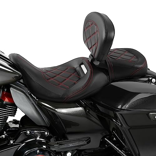 Passenger Seat Cushion, SLMOTO Motorcycle Low-Profile Rider Sissy Bar Backrest Pad For Harley Touring CVO Road King Street Glide Road Glide Electra Glide 2014-2023 Black Red - color: Black Red Seat+Rider Backrest#101