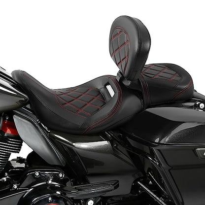 Passenger Seat Cushion, SLMOTO Motorcycle Low-Profile Rider Sissy Bar Backrest Pad For Harley Touring CVO Road King Street Glide Road Glide Electra Glide 2014-2023 Black Red - color: Black Red Seat+Rider Backrest#101