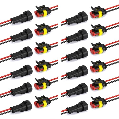 12 kit 2 Pin Way Electrical Wire Connector Waterproof Connector 2 Wire Connector 16AWG Male and Female Plug Quick Disconnect Connector for Car Truck