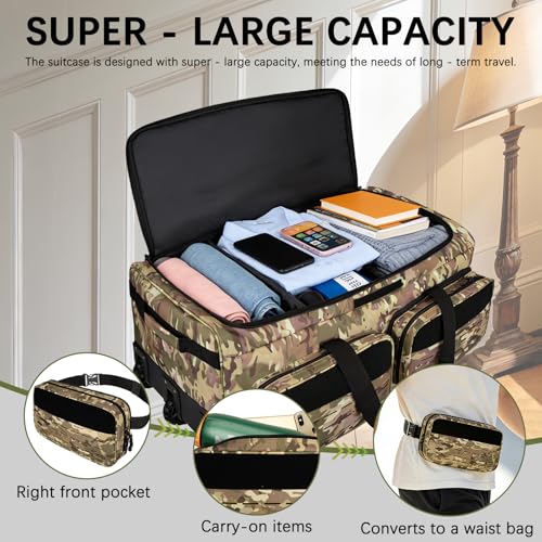 Rolling Duffle Bag with Wheels,120L Large Deployment Bag,Waterproof Military Duffle Bags for Tactical Military Deployment Camping - color: Yellow Camo