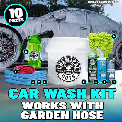 Chemical Guys 10-Piece Arsenal Builder Car Wash Kit with Foam Gun, Bucket, and 3 - 16 fl oz Car Care Products & Chemicals - Works with Garden Hose for Trucks, SUVs, Motorcycles, and More - style: KIT