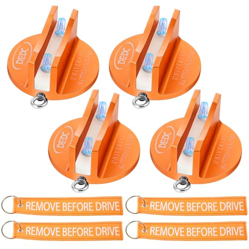 DEDC Universal Aluminum Grooved Magnetic Jack Pad 4 Pcs, Jack Pinch Weld Adapter, Frame Rail Protector with 4 Reminder Streamers, Tools for Mechanics, Garage Accessories for Men - size: Orange 4 Pcs with 4 Reminder Streamers
