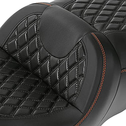 CC RIDER Motorcycle Seat Mammock Gel Seat Cushion Diamond Stitching fit for Harley Touring Road King Street Glide Road Glide Electra Glide 2009-2023 - color: 04# GEL Orange