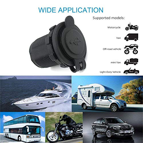 Dual USB Power Adapter Charger Socket Waterproof Power Outlet 5V 2.1A & 1A for Car Boat Marine Motorcycle RV Truck Camper Vehicles and More