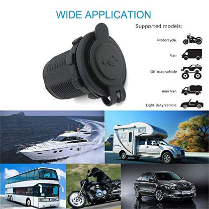 Dual USB Power Adapter Charger Socket Waterproof Power Outlet 5V 2.1A & 1A for Car Boat Marine Motorcycle RV Truck Camper Vehicles and More