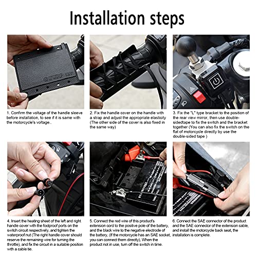 Heated Motorcycle Grips Covers, IP67 Waterproof Winter Motorcycle Gear, Heated Grips for 12V ATV Motorcycle Hand Grip with Temperature Adjustable & Fast Heating