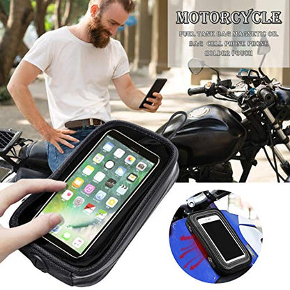 Motorcycle Magnetic Tank Bag,Transparent Waterproof Motorbike Phone Pouch Case with 7 Powerful Magnets,Mobile Phone Bag for All Motorcycles with Metal Fuel Tanks, Black