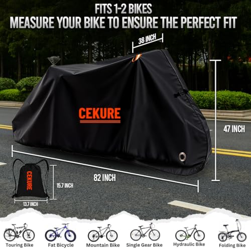 Heavy-Duty 600D, 1-2 Bikes Bike Cover Transport on Rack - Accident Proof Reflective Design Bike-Covers for 2 Bikes on Rear Bike Rack Ultra Waterproof Ebike Cover - size: 82x38x47 inches (Transport)