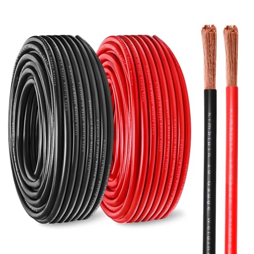 10 Gauge Battery Cable Copper Wire, 10FT Red+10FT Black 10 AWG Welding Cable Standard USA OFC Wire for Automotive, Battery, Solar, Marine and Generator - size: 10 Gauge 10FT