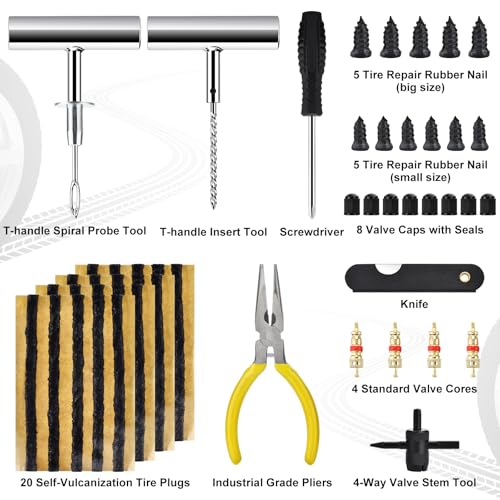Tire Repair Kit, 48Pcs Tire Repair Tool with Plugs & Nail, Professional Heavy Duty Emergency Flat Tire Repair, Repair Tire for Car, RV, SUV, Jeep, UTV, Truck, Motorcycle, Tractor, Mower, Wheelbarrow - style: Max[48Pcs]
