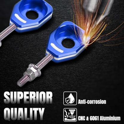 Canitu Blue Rear Chain Adjusters,Motorcycle Billet Rear Axle Blocks Swingarm Spool Tensioner Tension Adjuster Accessories for Honda CRF110 2013-2024 - color: BLUE