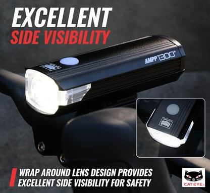 CATEYE AMPP USB Rechargeable Bike Light – High Visibility Super Bright OptiCube™ Headlight for Commuters, Road Cyclists & Mountain Bikers, Day & Night Riding Modes, IPX4 Waterproof, Tough & Durable - style: Ampp1300