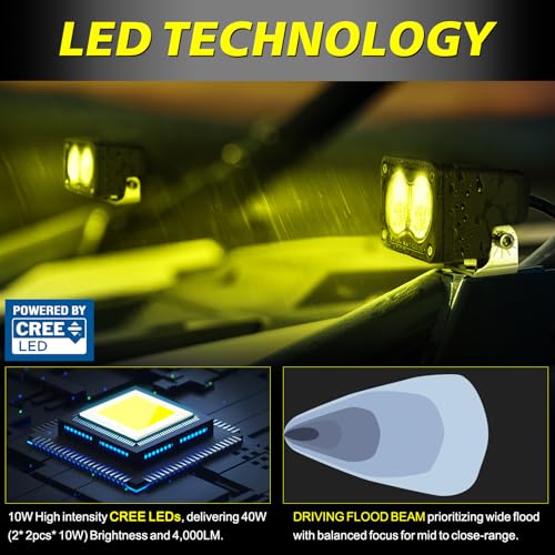 Yellow LED Pods, AKD Part 3 Inch Flood CREE LED Fog Lights 40W Yellow Small Chase Pod Lights Ditch Lights Off Road Driving Lights 2 Packs for Dirt Bike Motorcycle Truck UTV ATV SUV Surron - color: Yellow