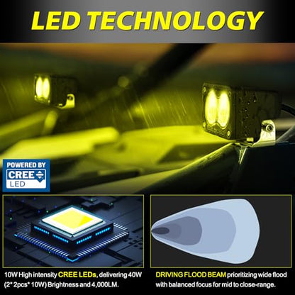 Yellow LED Pods, AKD Part 3 Inch Flood CREE LED Fog Lights 40W Yellow Small Chase Pod Lights Ditch Lights Off Road Driving Lights 2 Packs for Dirt Bike Motorcycle Truck UTV ATV SUV Surron - color: Yellow